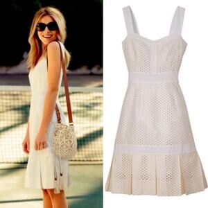 NWOT Tory Burch Berdine white eyelet dress 2 drop waist pleated hem side zipper